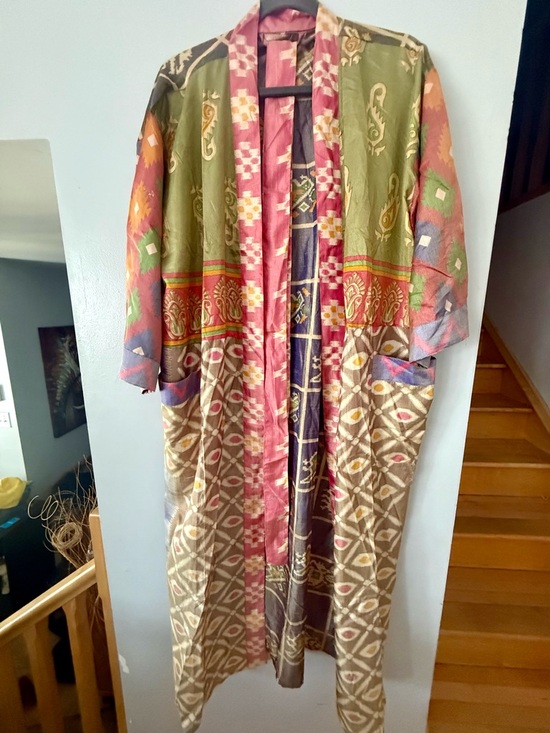 Other - Patchwork Multi Color Robe Silk Saree Kimono Women’s Robe